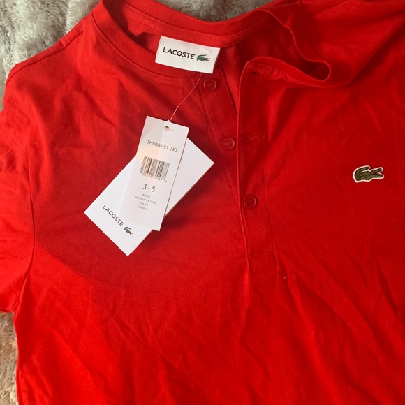 Lacoste Small Men Red Cotton Button T Shirt - Picture 3 of 6